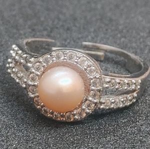 925 Sterling Silvet Double Banded Adjustable Ring With Peach Pearl